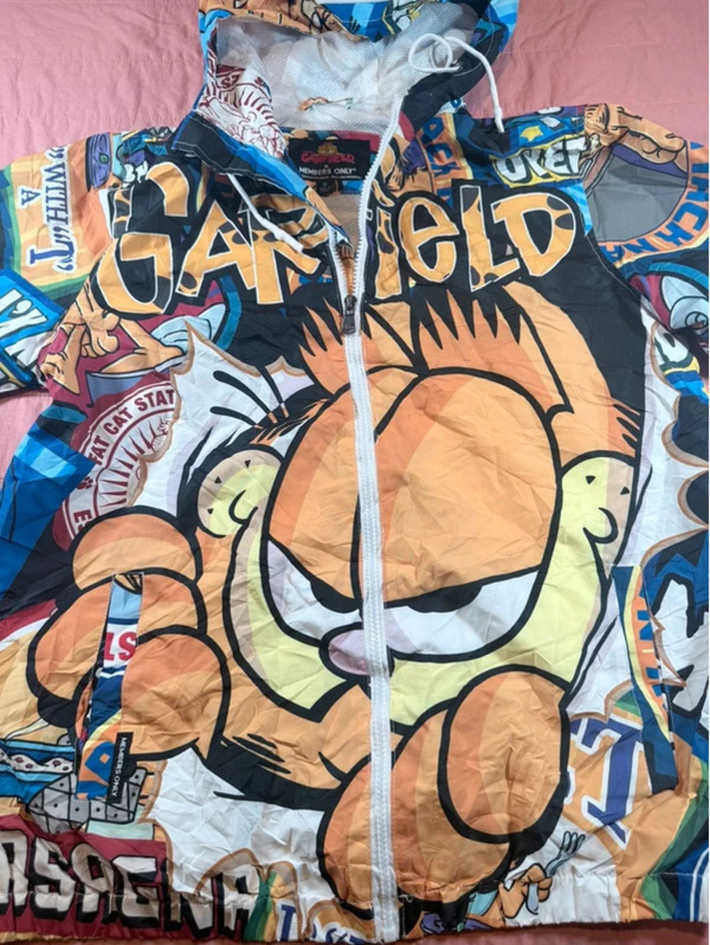 Garfield x Members Only All Over Print Hooded Windbreaker Medium 1550